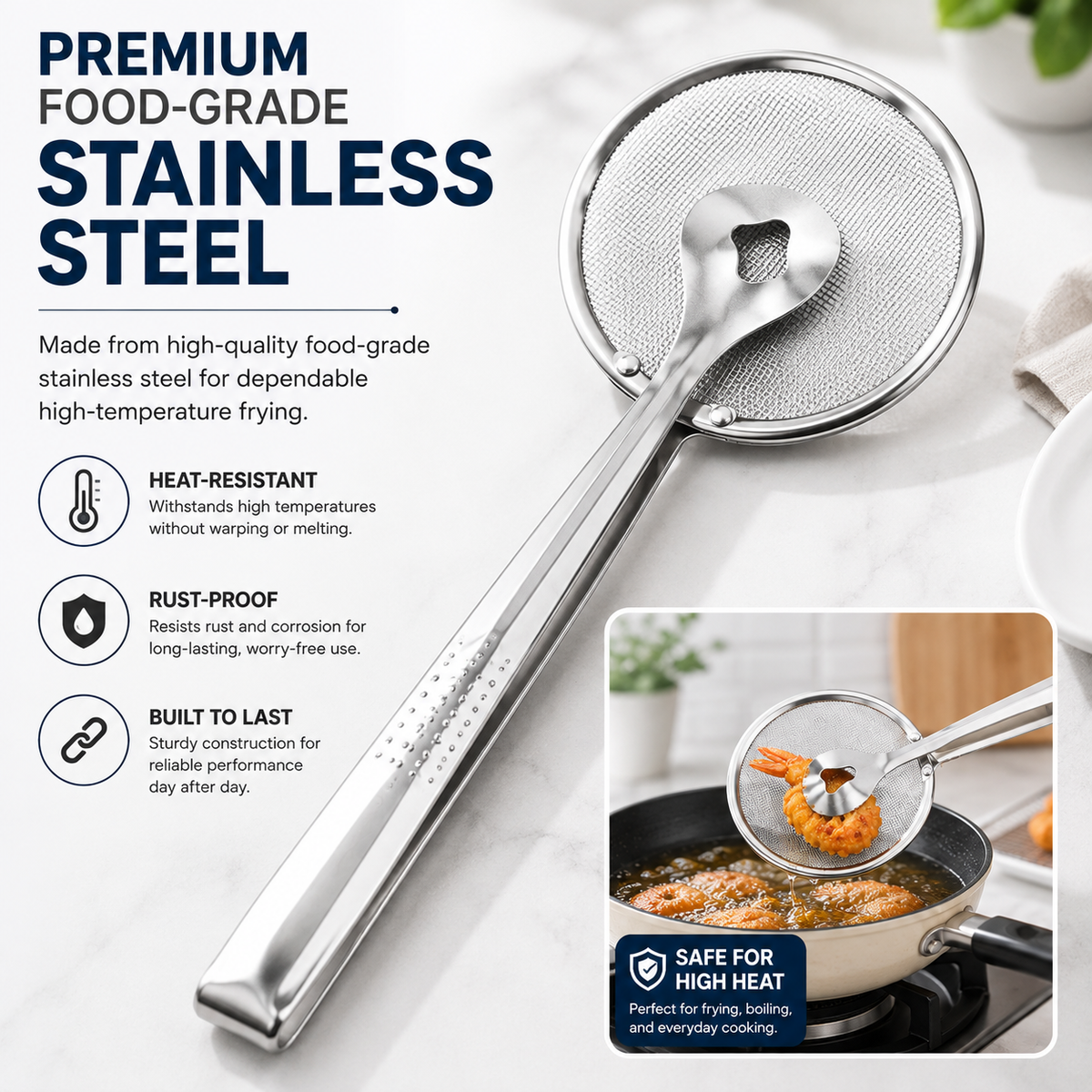 🍳2-in-1 Stainless steel frying filter clip