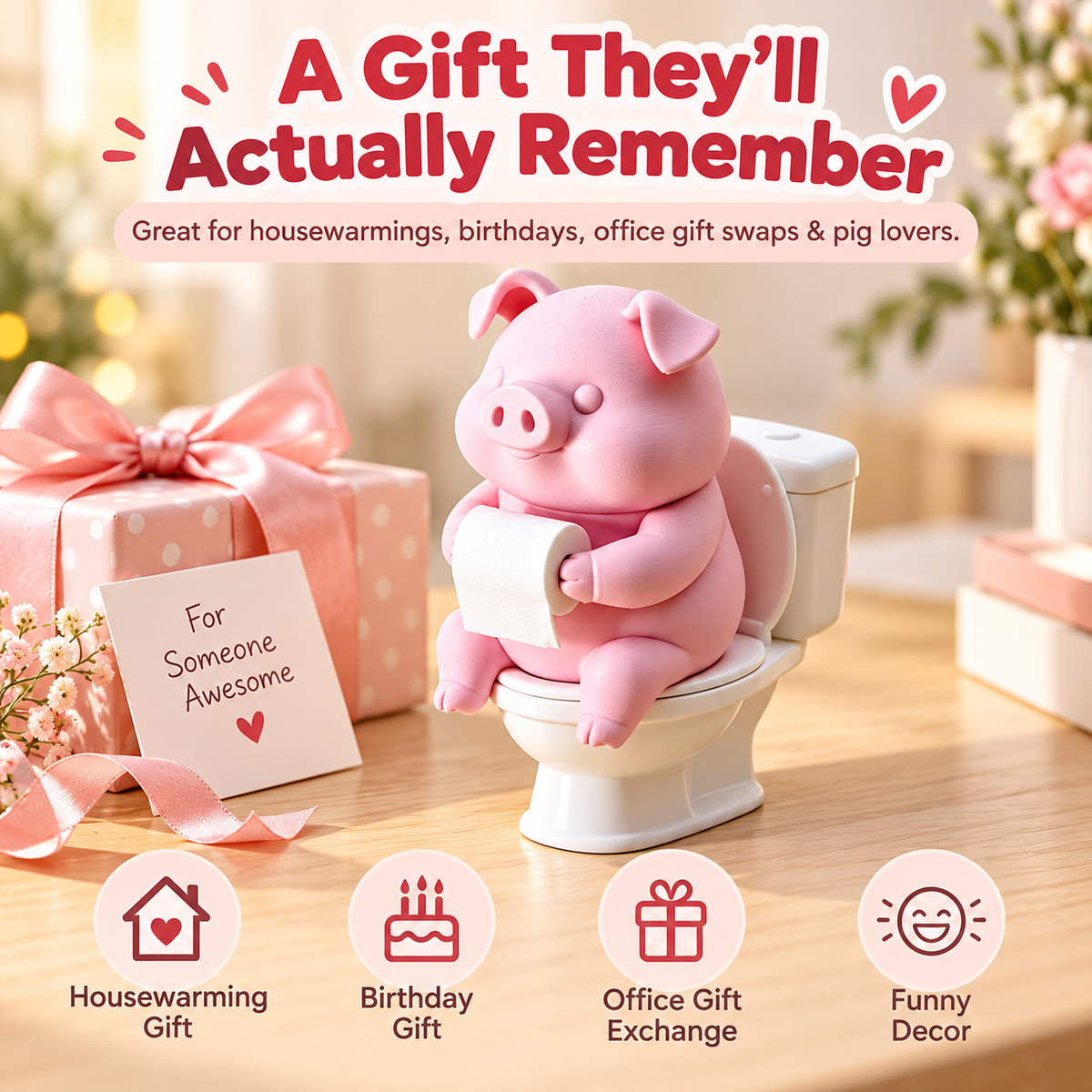 Cute Piggy Bathroom Decor for Tabletops 2Pcs