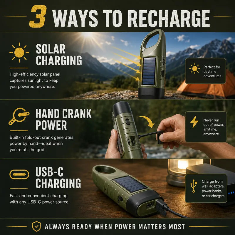 Solar Outdoor Hand-Crank USB-Type Flashlight