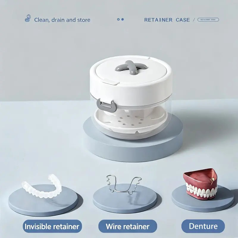 🦷💧 Retainer Cleaner Case Box, With a drainage tray, including a mirror and a brush