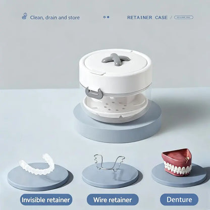 🦷💧 Retainer Cleaner Case Box, With a drainage tray, including a mirror and a brush