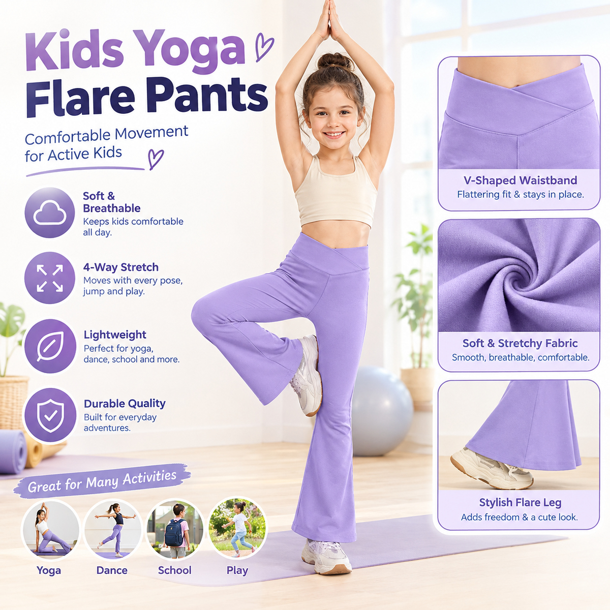Girl's Leggings Cross High Waisted Flare Pants Yoga Bootcut Pants