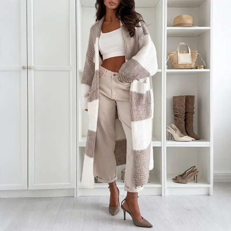 🧥Women's Oversized Color-Block Checkerboard Knit Long Cardigan Autumn Coat