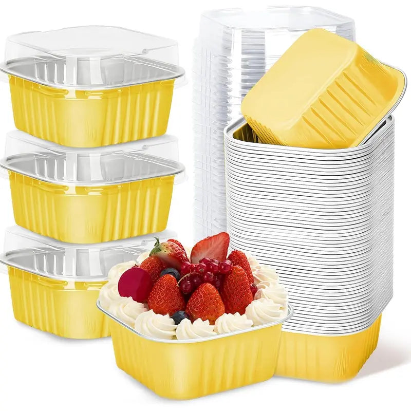🎂💖 5oz Mini Aluminum Foil Bakeware Pans with Plastic Lids