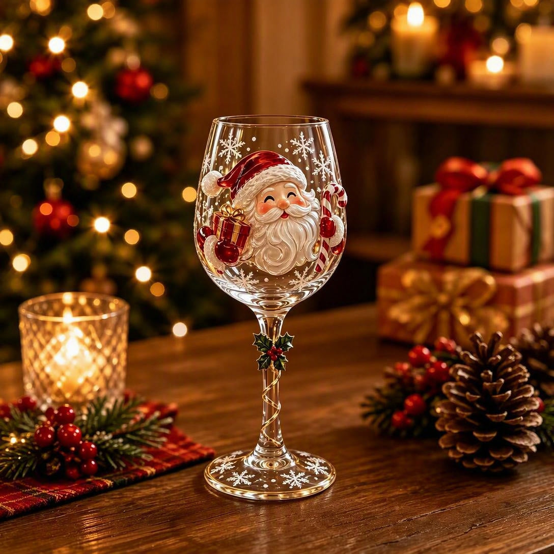Christmas Art Glass Goblet