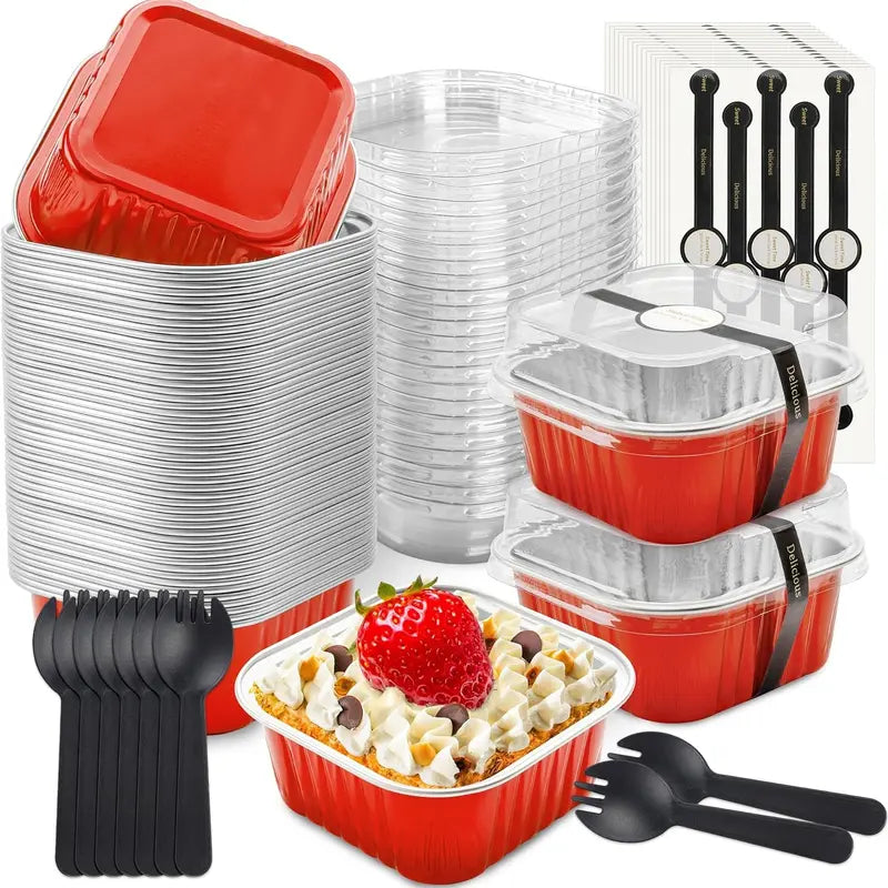🎂💖 5oz Mini Aluminum Foil Bakeware Pans with Plastic Lids