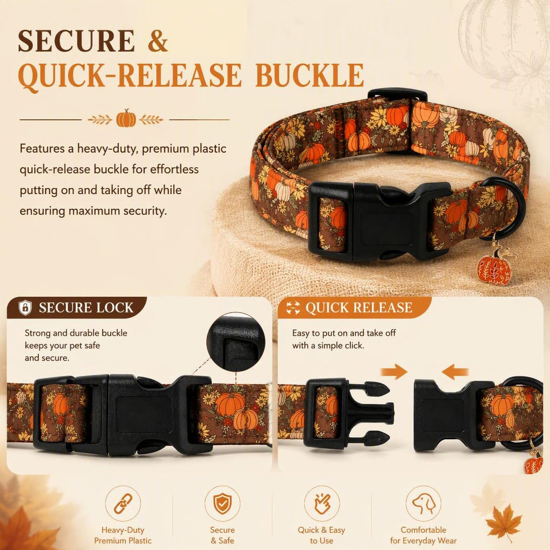 🎃Autumn Pumpkin Dog Collar — Adjustable Pumpkin and Sunflower Collar