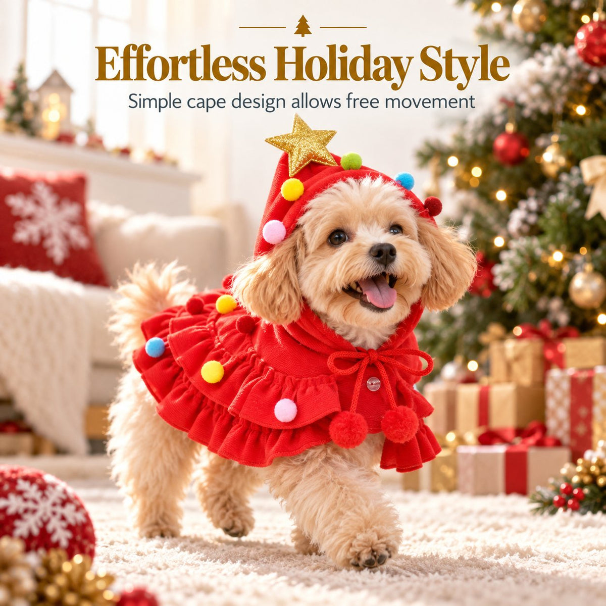🎄Christmas Tree Pet Cloak Costume | Cute Hooded Dog & Cat Holiday Cape🐶