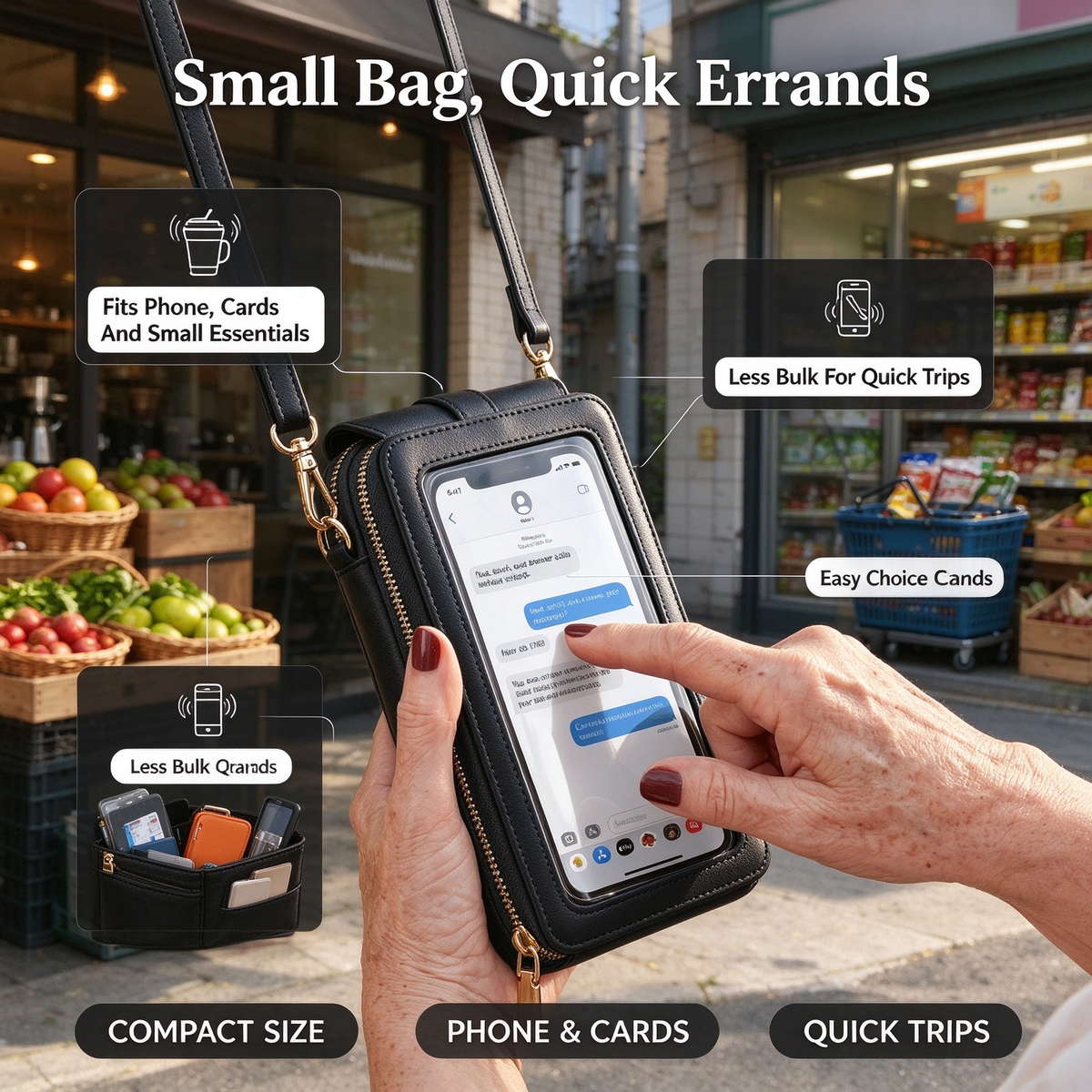 👜Touchscreen crossbody cell phone bag with clear window and card slot