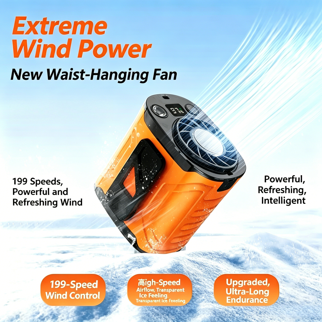 💨 Wearable Portable Waist Fan with Cellphone Stand and Double Clips