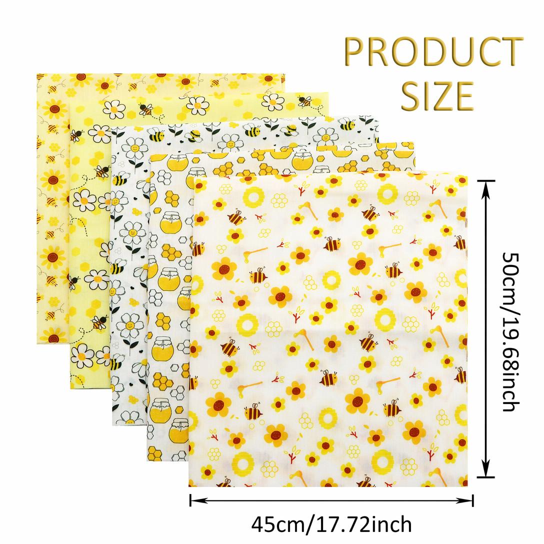 ✂️🧵Five-piece bee and daisy floral patchwork fabric set