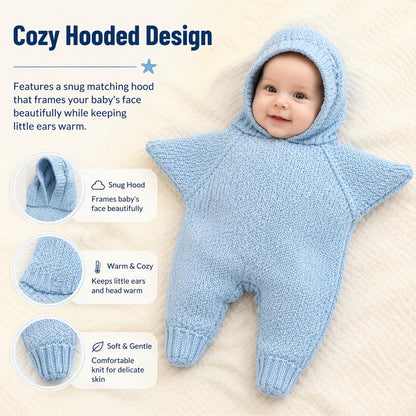 👶Baby starfish knitted bodysuit – cute hooded photo outfit