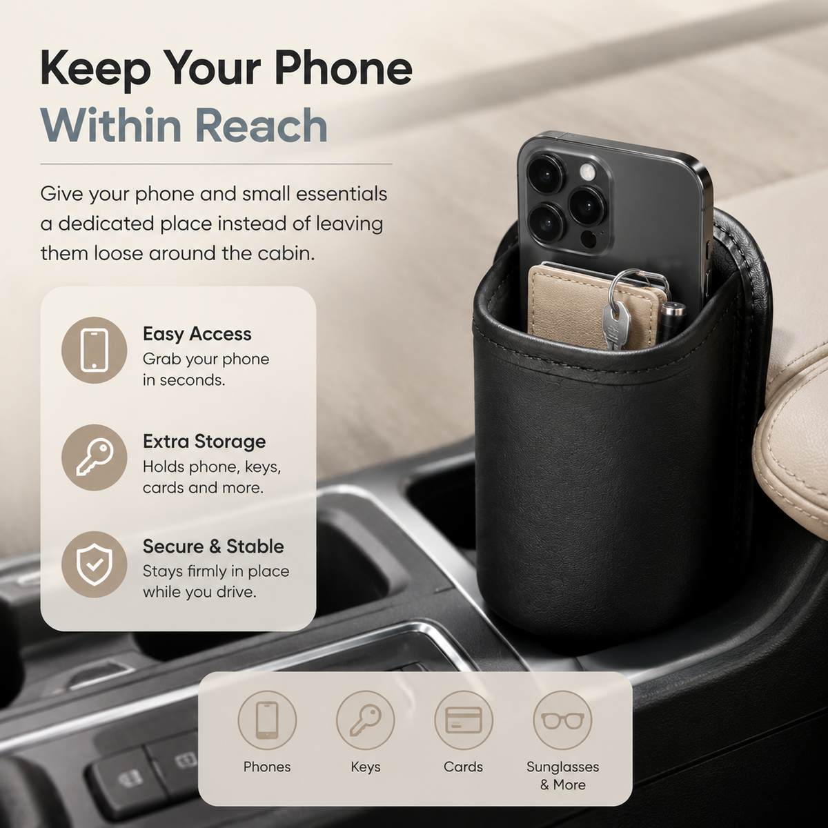 Multi-Purpose Car Cup Holder Organizer