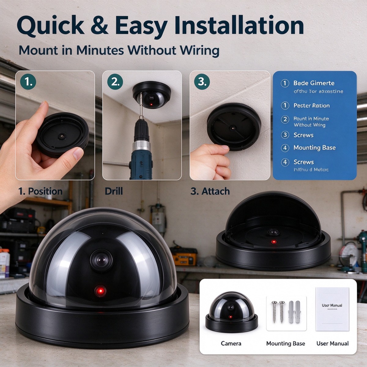 Fake Dome Security Camera with Red LED