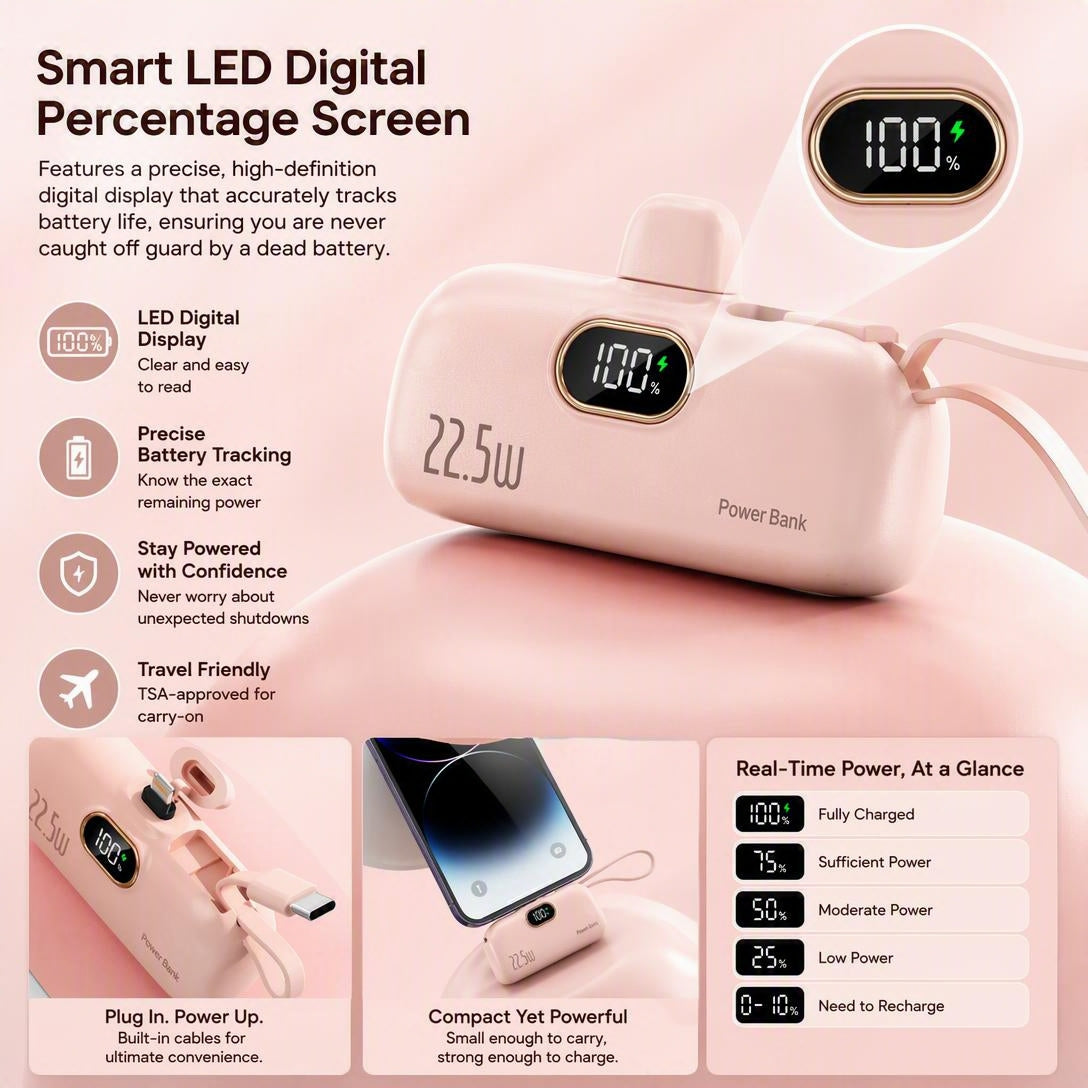 🔋5000mAh Mini Portable Power Bank