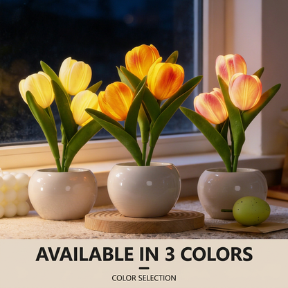🌷LED Dimmable Plastic Tulip Artificial Flower Desk Lamp with Vase