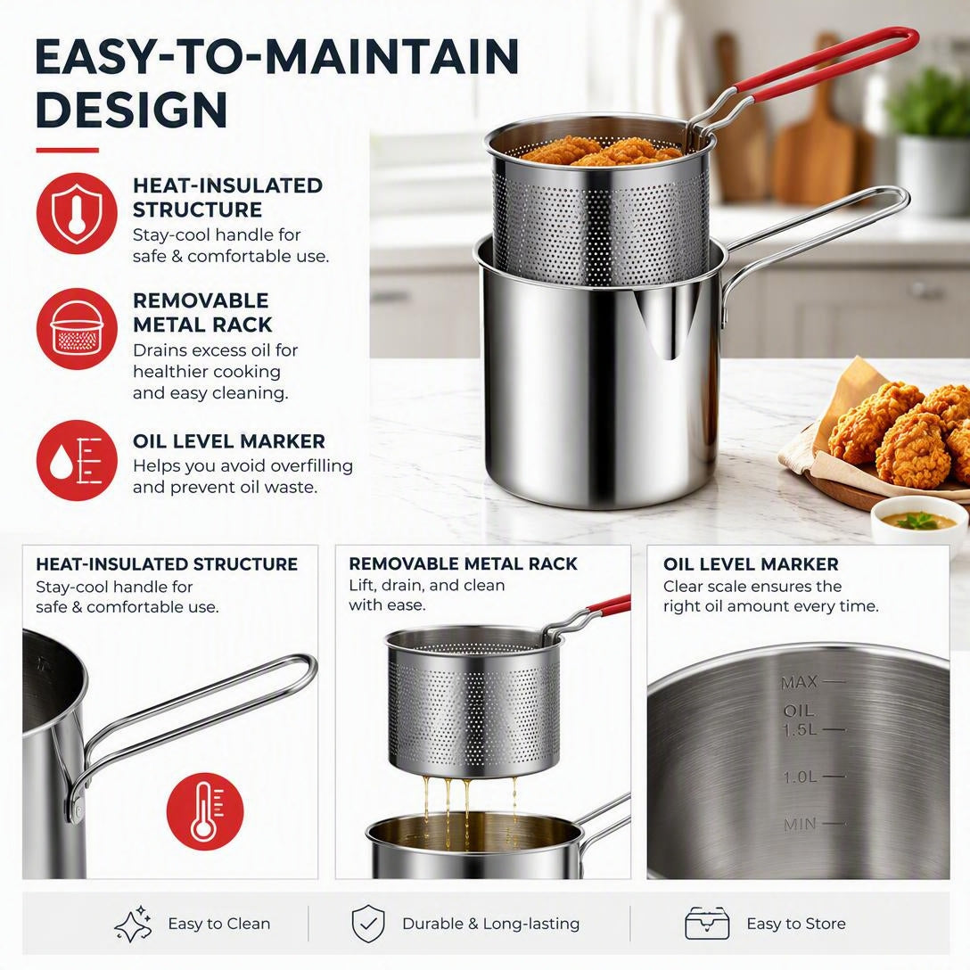🔥Stainless Steel Deep Fryer &amp; Strainer Pot Set