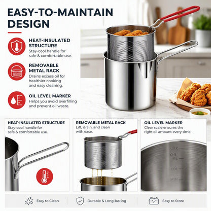 🔥Stainless Steel Deep Fryer &amp; Strainer Pot Set