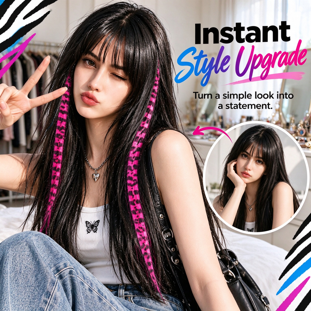 🎨Colored clip-on highlights hair extensions（2Pcs）