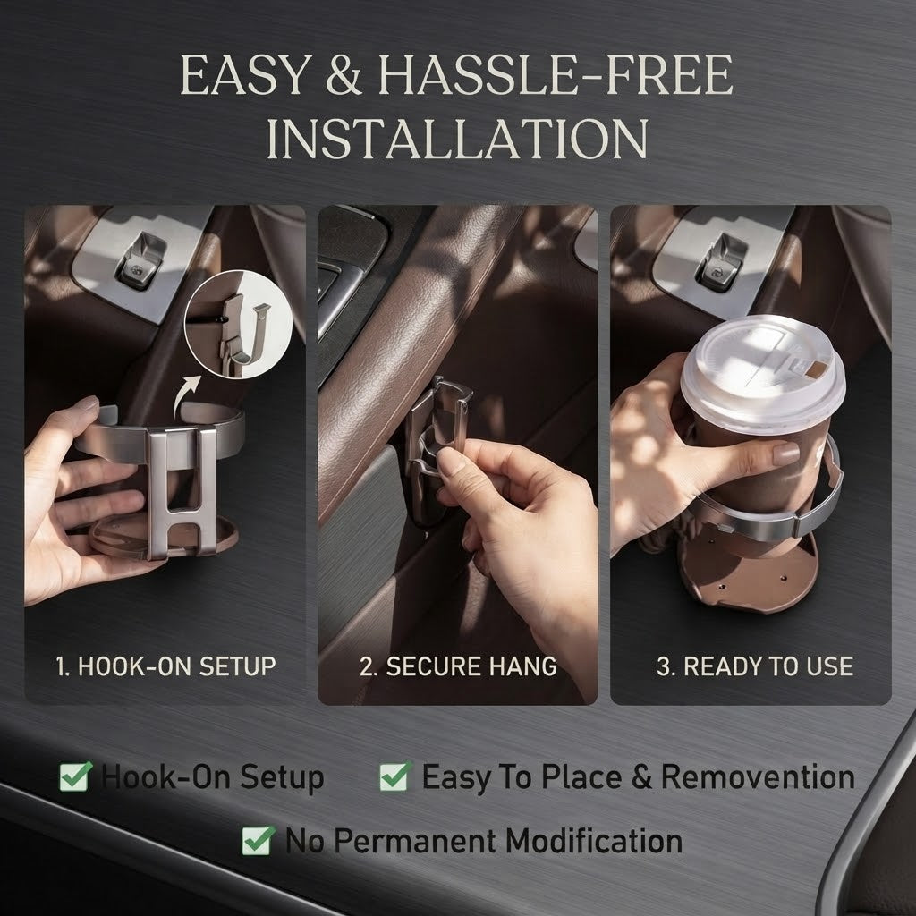 Universal Foldable Car Cup Holder with Hook