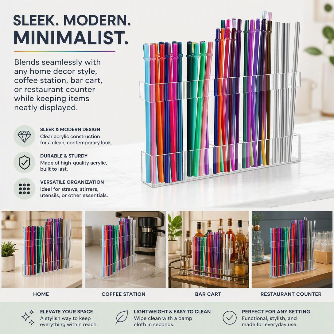 🗂️Multi-Grid Acrylic Drinking Straw Organizer