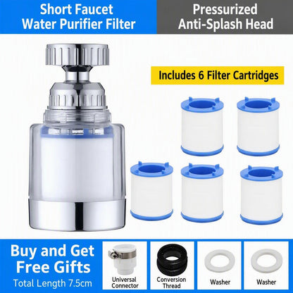 360° Rotating Kitchen Faucet Water Filter with 6 Filter Cartridges
