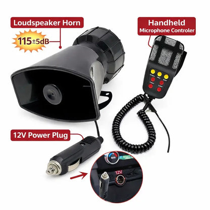 🚗🔊 12V Power Car Exterior Sound Speaker Kit with Mic, 7-Tone Horn