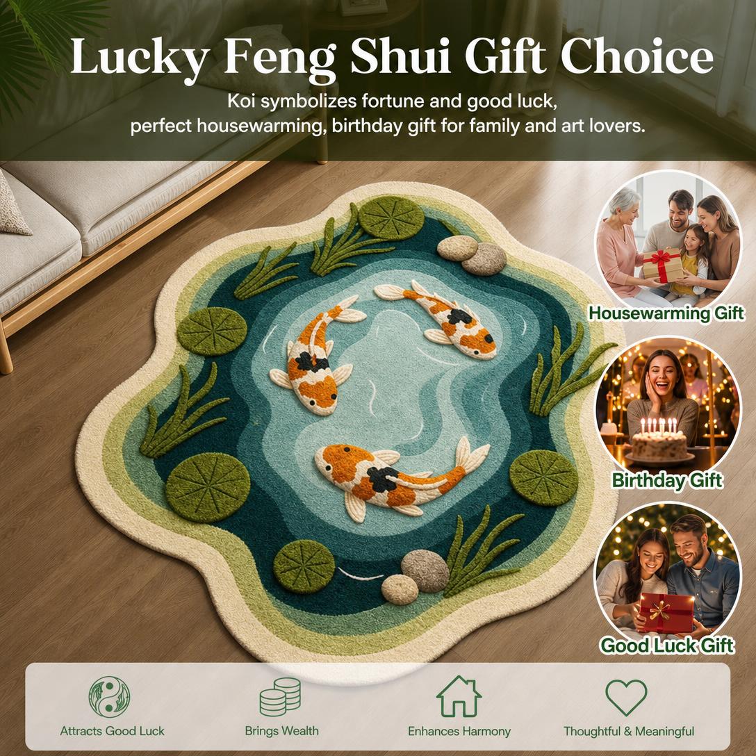 🐠Koi and lotus pond pattern plush carpet