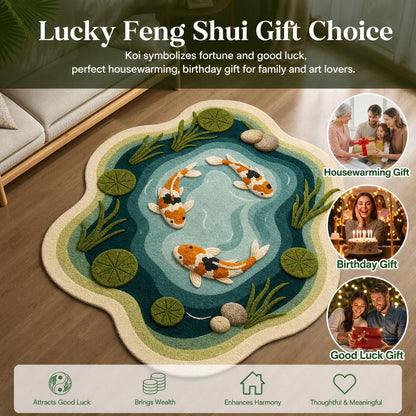 🐠Koi and lotus pond pattern plush carpet