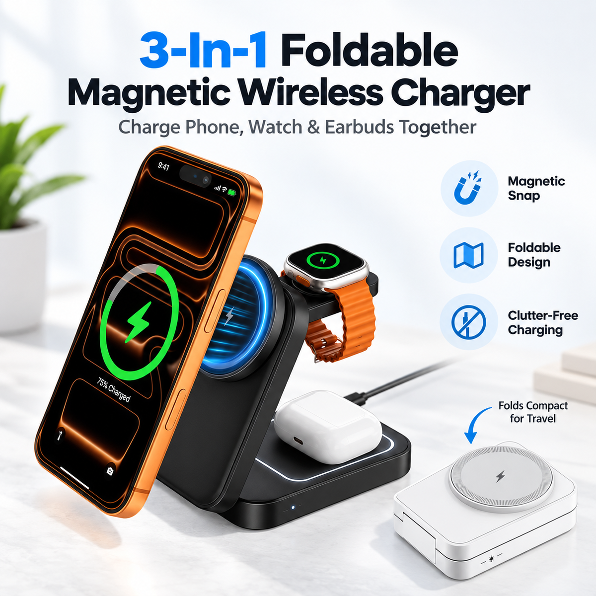 3-In-1 Foldable Magnetic Wireless Charger