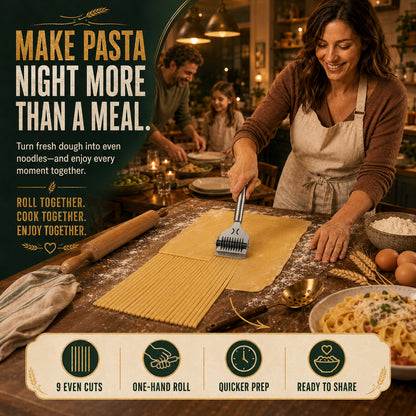 Buy 1 Get 1 Free🍝 Perfect Homemade Noodles in One Smooth Roll! 9-Wheel Stainless Steel Noodle & Dough Cutter ✨