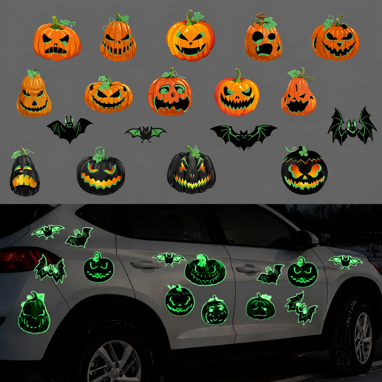 18 Pcs Glow Pumpkins and Bats