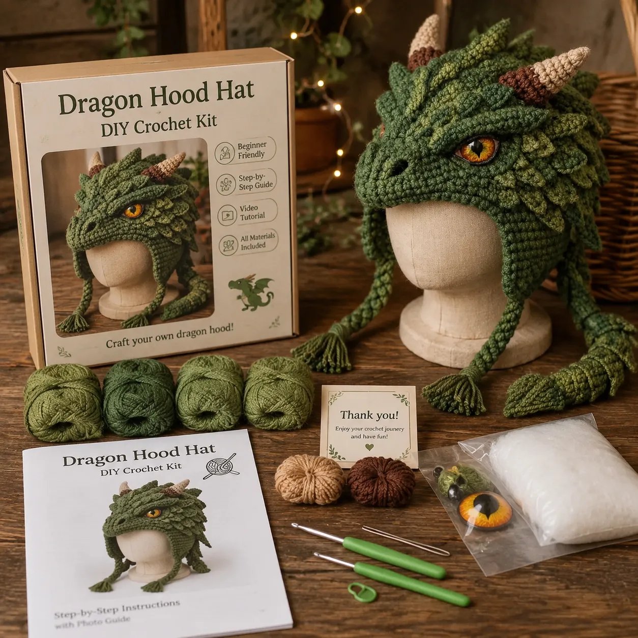 🔥HOT SALE 50% OFF – DIY Dragon Hood Hat Crochet Kit 🐉 | Handmade Fantasy Craft