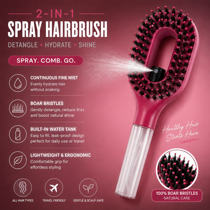 2‑in‑1 Spray Hair Brush, Refillable Detangling Styling Brush with Built‑in Water Spray