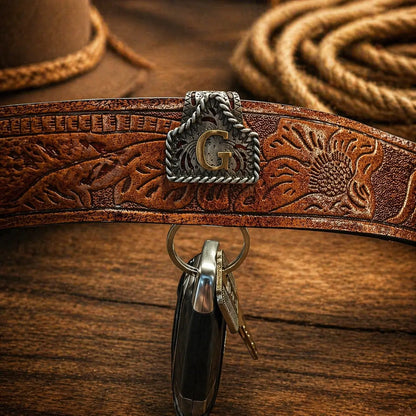 📎Handmade Cow Tag Belt Key Holder with Copper Initial
