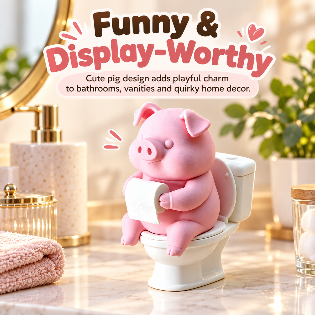 Cute Piggy Bathroom Decor for Tabletops 2Pcs