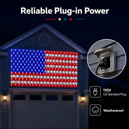 🇺🇸🎆Super Bright Solar-powered outdoor waterproof American flag mesh light