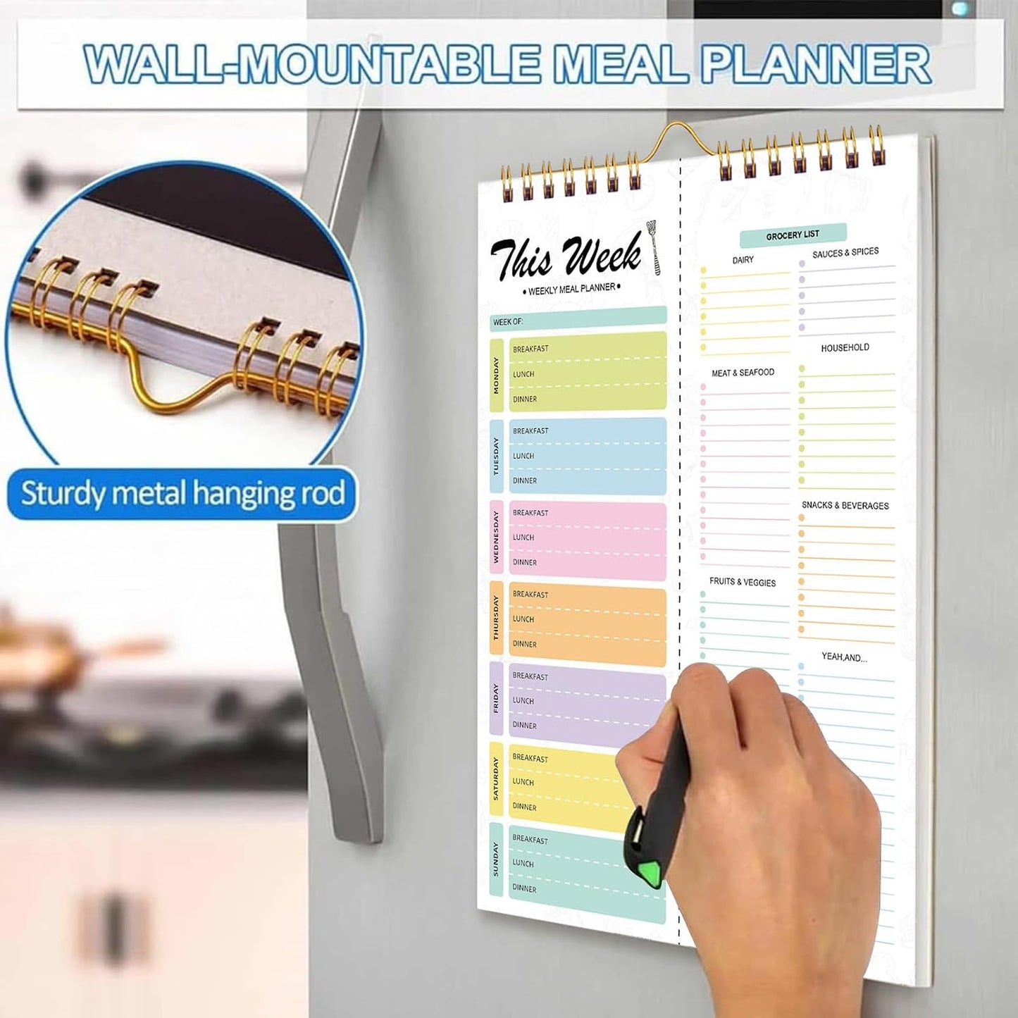 🗓Magnetic wall-hung shopping list and menu planning notebook