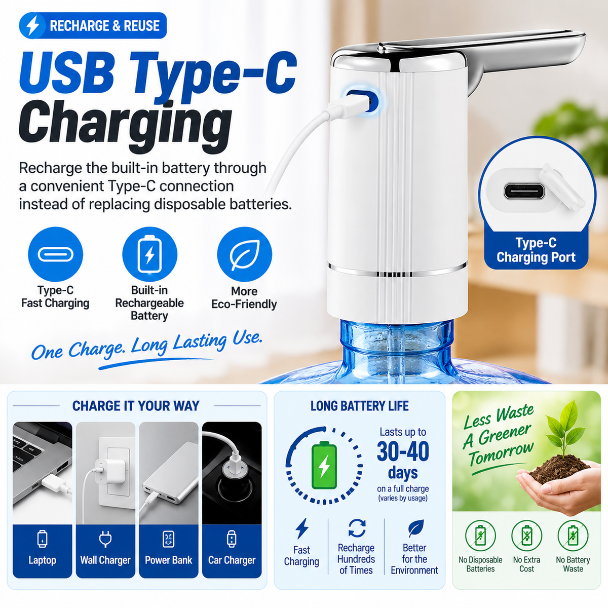 Automatic Foldable Water Bottle Pump