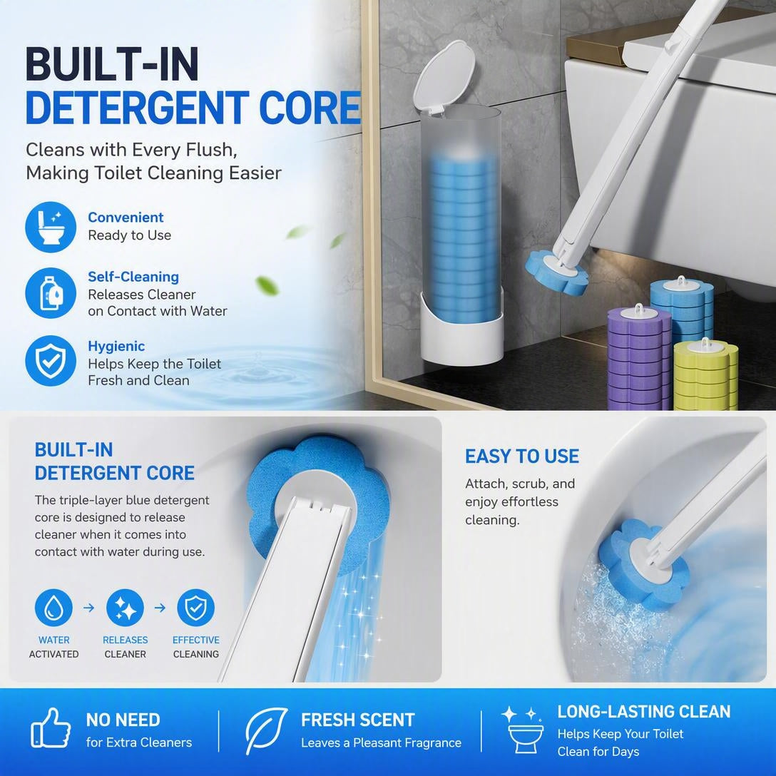 Disposable Toilet Brush Wall-Mounted With Replaceable Brush Heads.