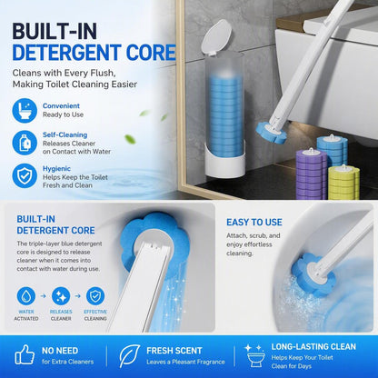 Disposable Toilet Brush Wall-Mounted With Replaceable Brush Heads.