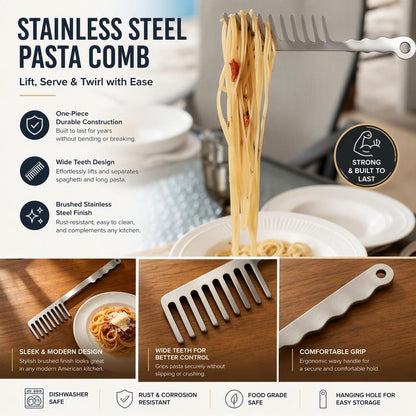 Stainless Steel Pasta Server Italian Kitchen Utensil