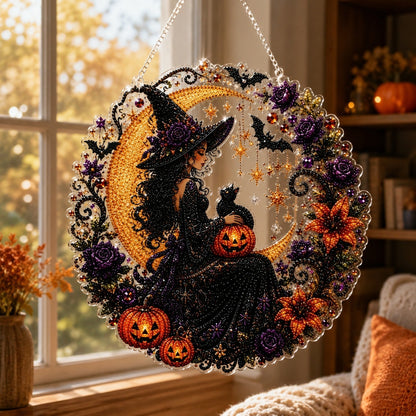 ✨🐈‍⬛ Halloween Black Cat Diamond Art Kit – DIY Hanging Ornament👻