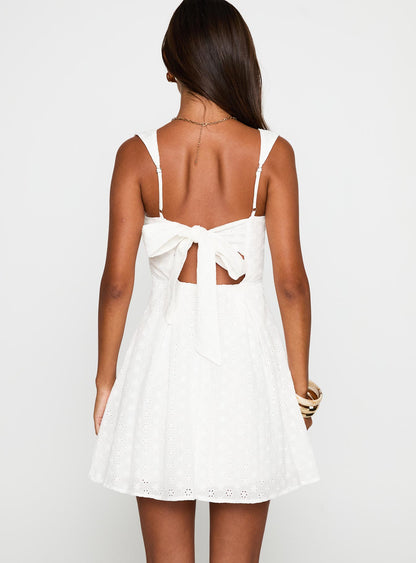 Embroidered Mini Dress White