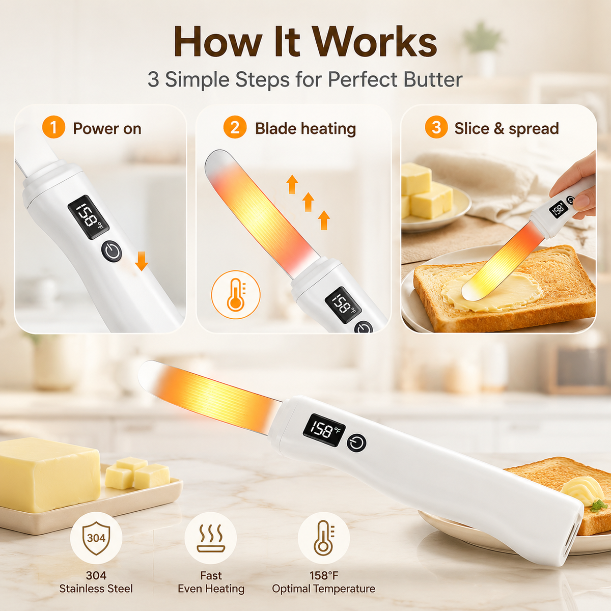 Rechargeable heated butter knife