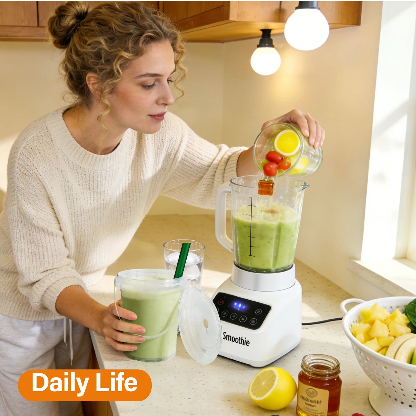 🥤Lidded straw drink container, leak-proof PP material