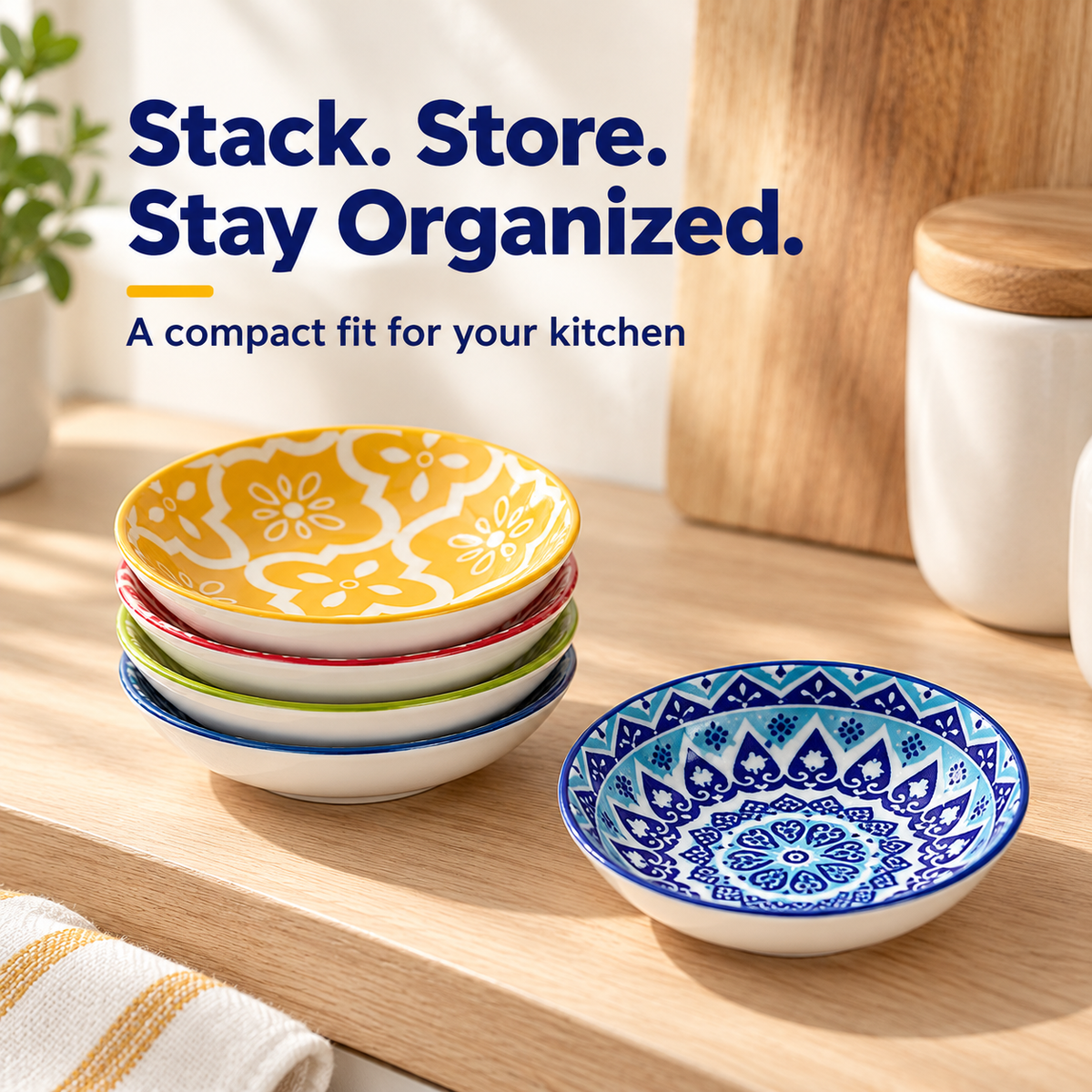 🍽️Round ceramic sauce bowl with colorful geometric patterns