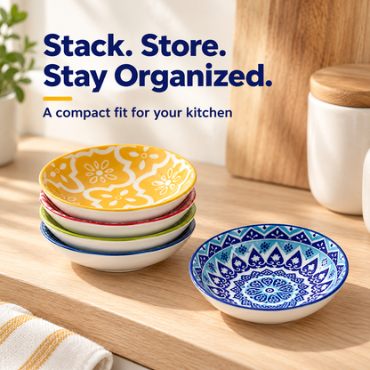 🍽️Round ceramic sauce bowl with colorful geometric patterns