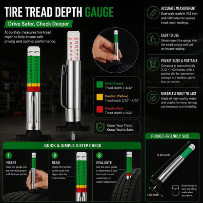 Car Tire Tread Depth Gauge Color Coded