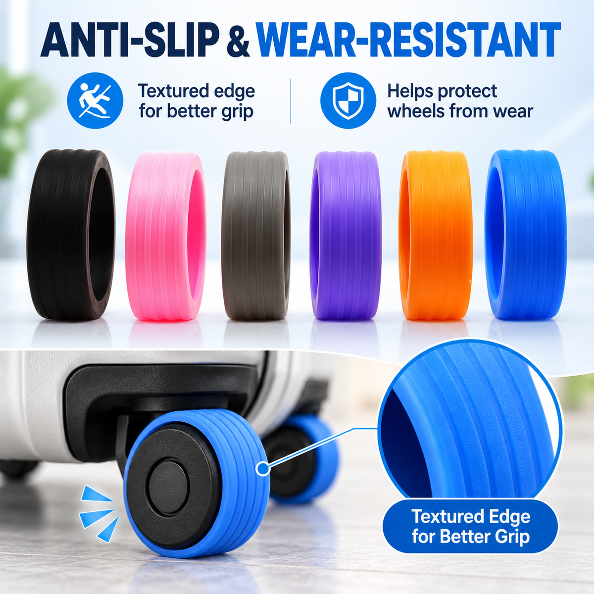 🔇🛞 Luggage Silicone Wheel Covers (2-Pack) - Quiet and Durable